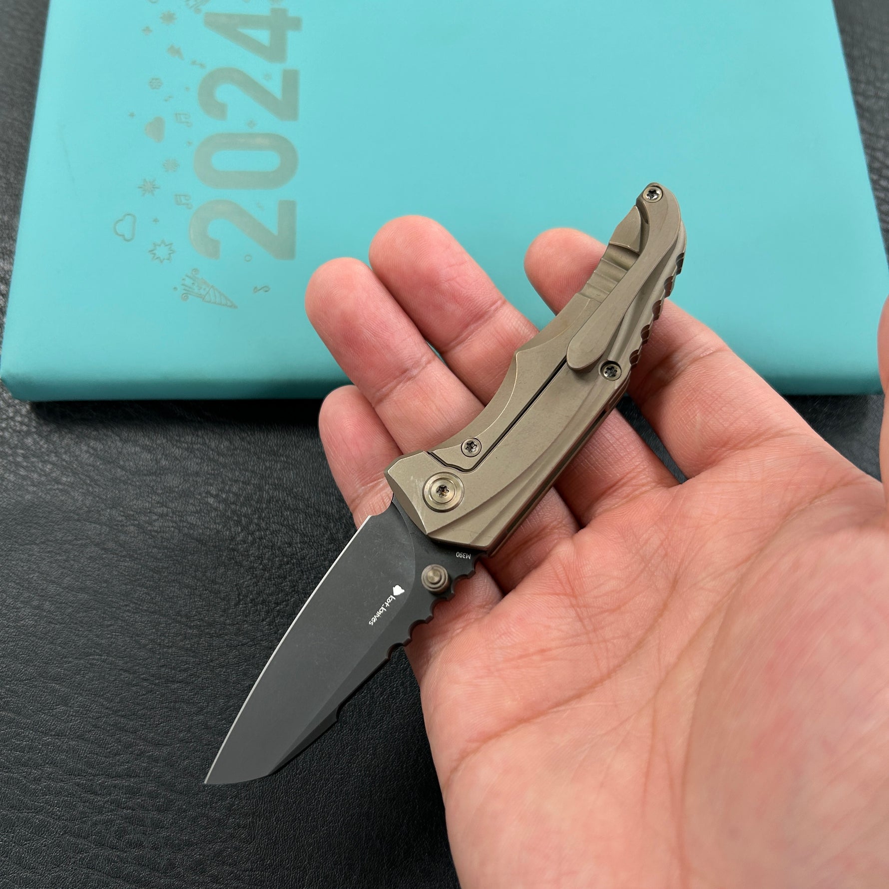 KB KNIVES  KB390D Steeltle Folding Knife Bronze Titanium Handle 2.36" Blackwash M390 Blade
