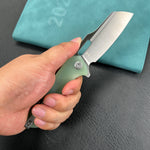 KUBEY KU328I  Atlas Nest Liner Lock Folding Knife Jade  G10 Handle 3.31"  Satin 14C28N