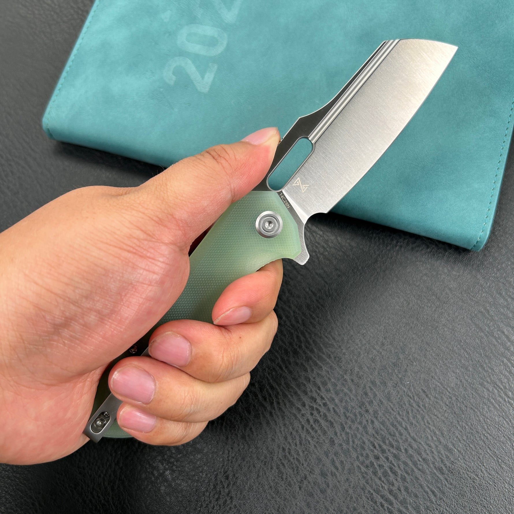 KUBEY KU328I  Atlas Nest Liner Lock Folding Knife Jade  G10 Handle 3.31"  Satin 14C28N
