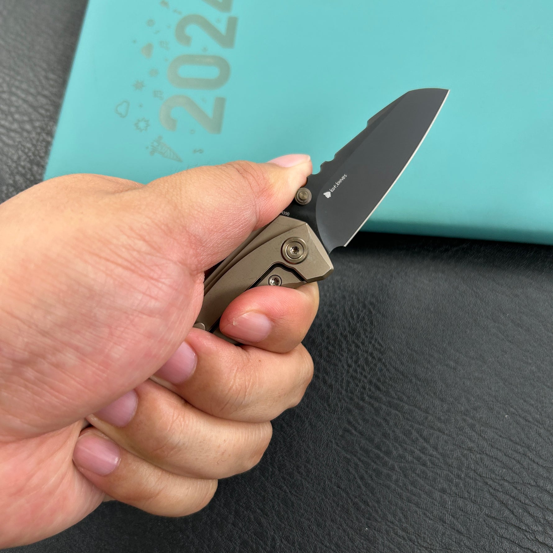 KB KNIVES  KB390D Steeltle Folding Knife Bronze Titanium Handle 2.36" Blackwash M390 Blade
