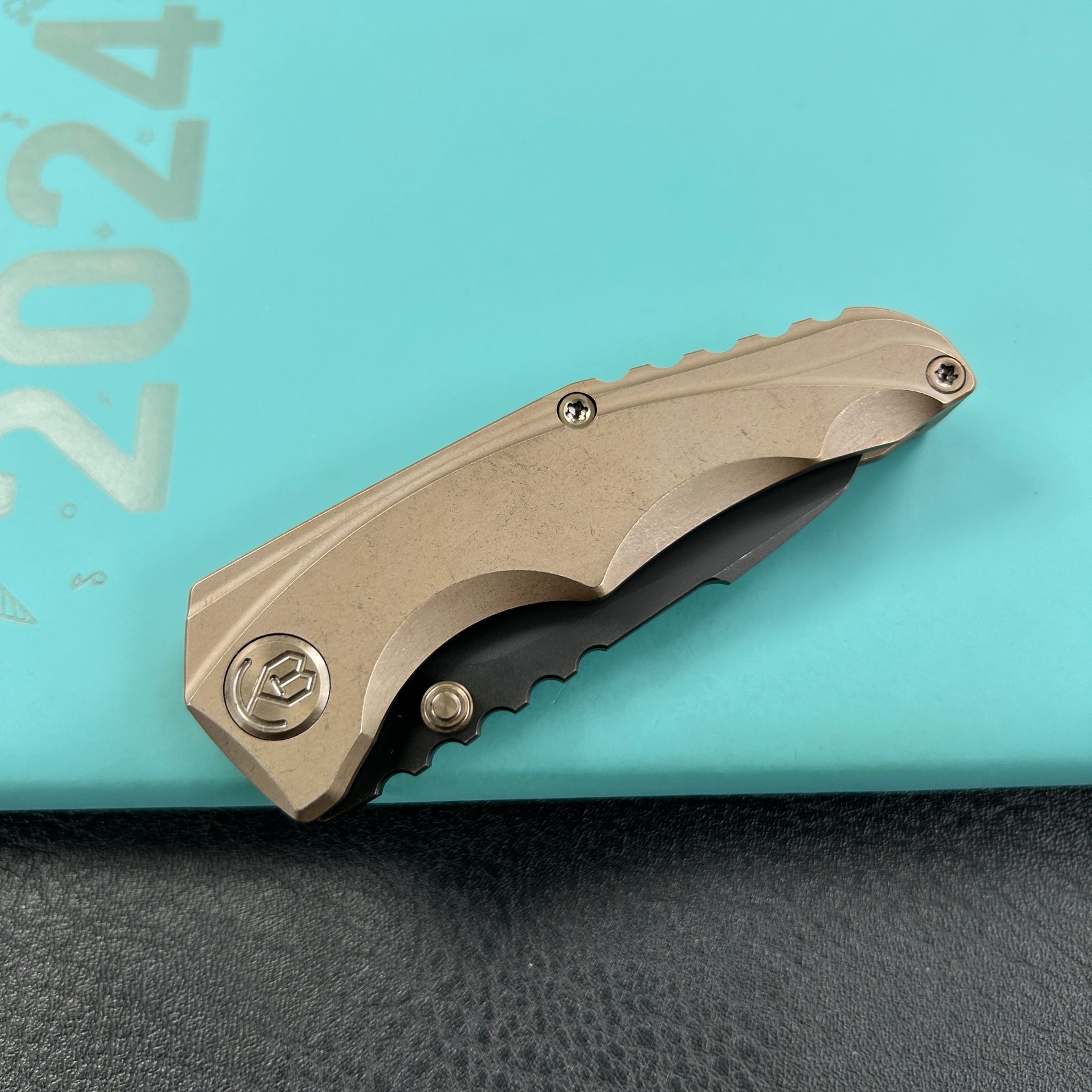 KB KNIVES  KB390D Steeltle Folding Knife Bronze Titanium Handle 2.36" Blackwash M390 Blade