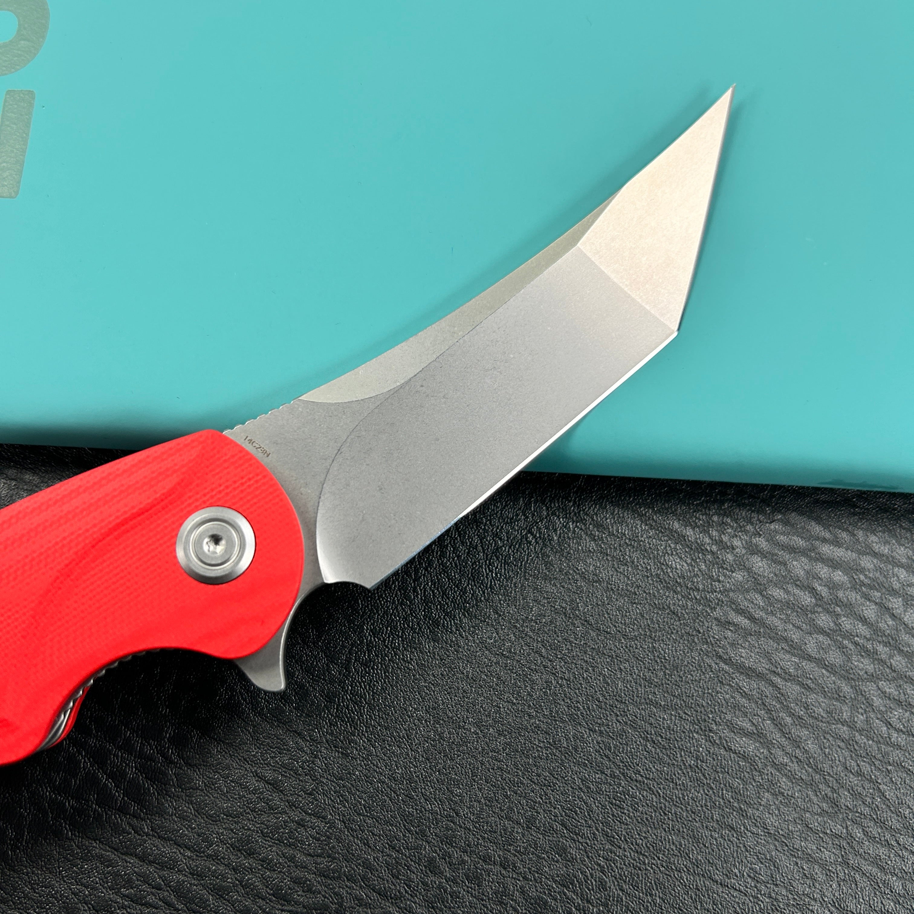 KUBEY  KU175E Scimitar Tanto Liner Lock Hunting Folding Knife Red G10 Handle 3.46" Beadblast 14C28N