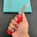 KUBEY  KU175E Scimitar Tanto Liner Lock Hunting Folding Knife Red G10 Handle 3.46" Beadblast 14C28N
