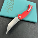 KUBEY  KU175E Scimitar Tanto Liner Lock Hunting Folding Knife Red G10 Handle 3.46" Beadblast 14C28N