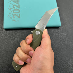 KUBEY KU175A Scimitar Tanto Liner Lock Hunting Folding Knife Green G10 Handle 3.46" Beadblast 14C28N