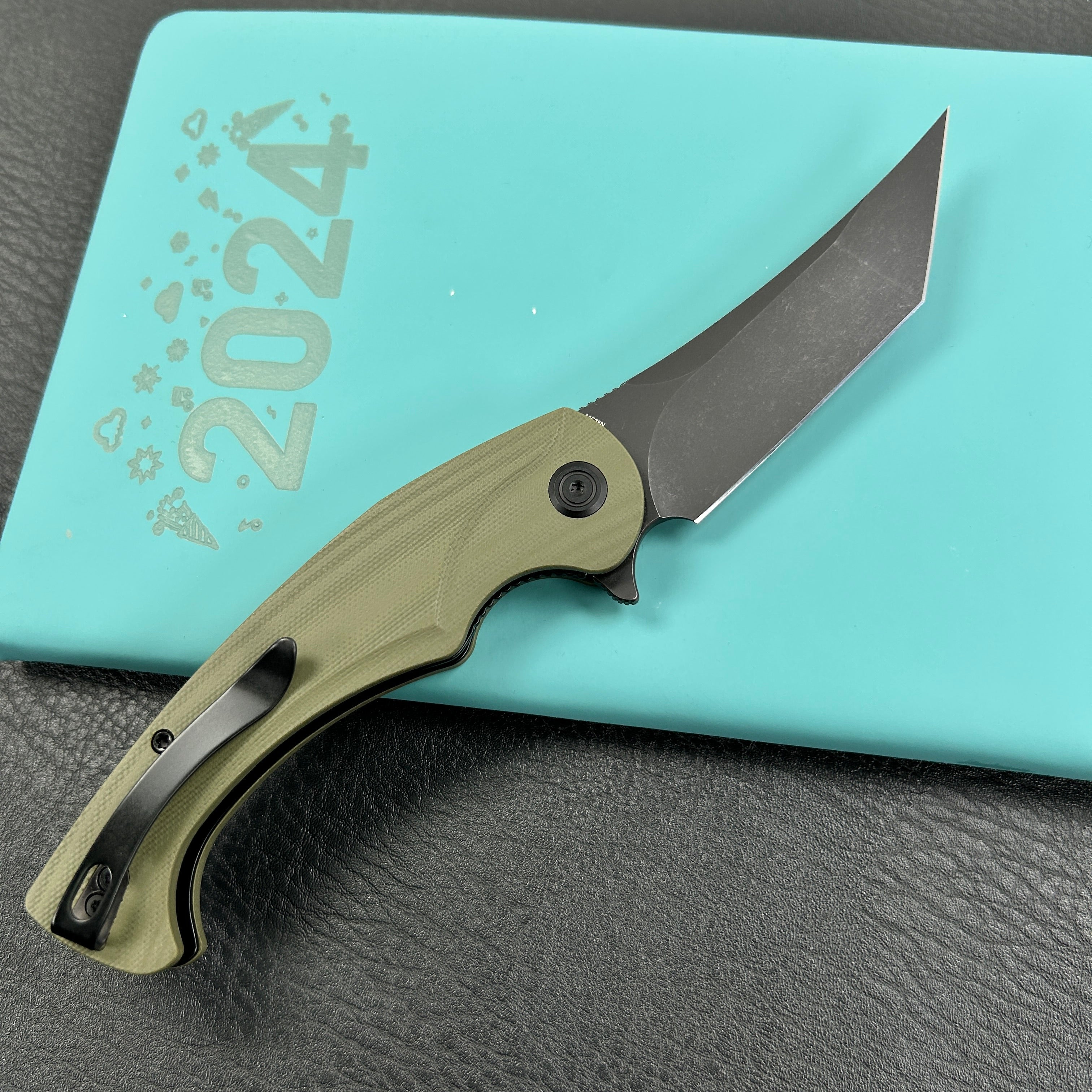 KUBEY KU175B Scimitar Tanto Liner Lock Hunting Folding Knife Green G10 Handle 3.46" Blackwash 14C28N