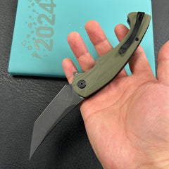 KUBEY KU175B Scimitar Tanto Liner Lock Hunting Folding Knife Green G10 Handle 3.46" Blackwash 14C28N