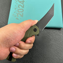 KUBEY KU175B Scimitar Tanto Liner Lock Hunting Folding Knife Green G10 Handle 3.46" Blackwash 14C28N
