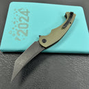 KUBEY KU175B Scimitar Tanto Liner Lock Hunting Folding Knife Green G10 Handle 3.46" Blackwash 14C28N