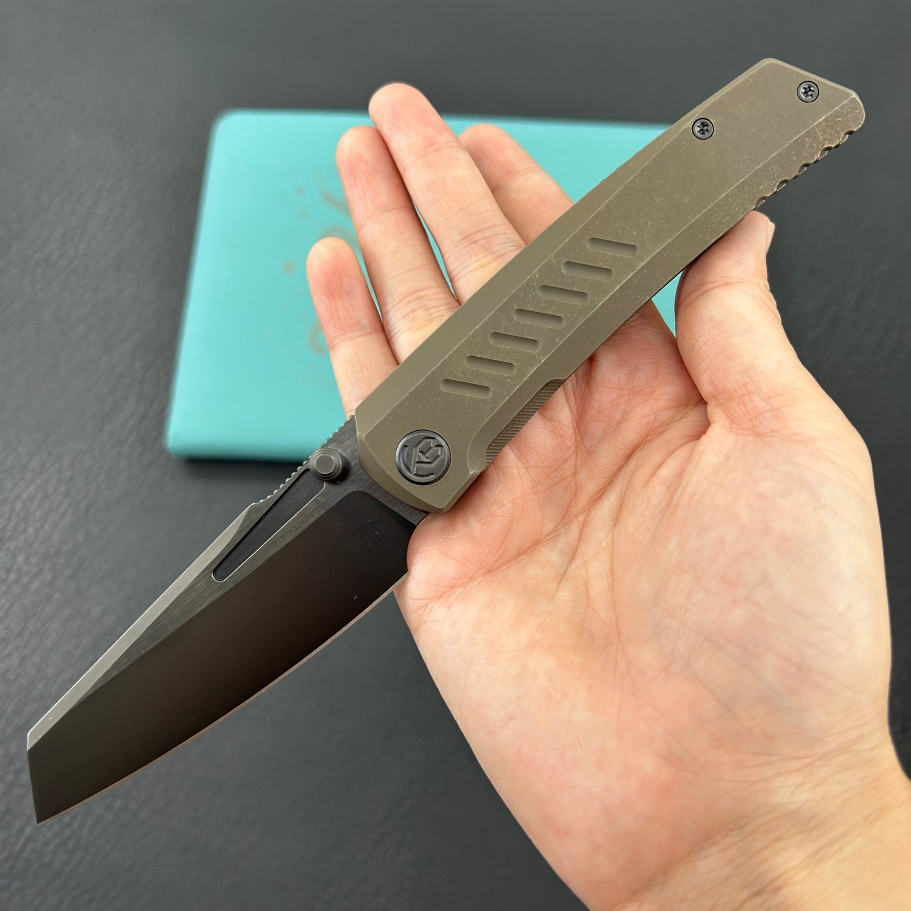 KB KNIVES KB441C Insomnia Frame Locking Folding Knife bronze  Titanium Handle 3.46" DLC Satin M390 Blade