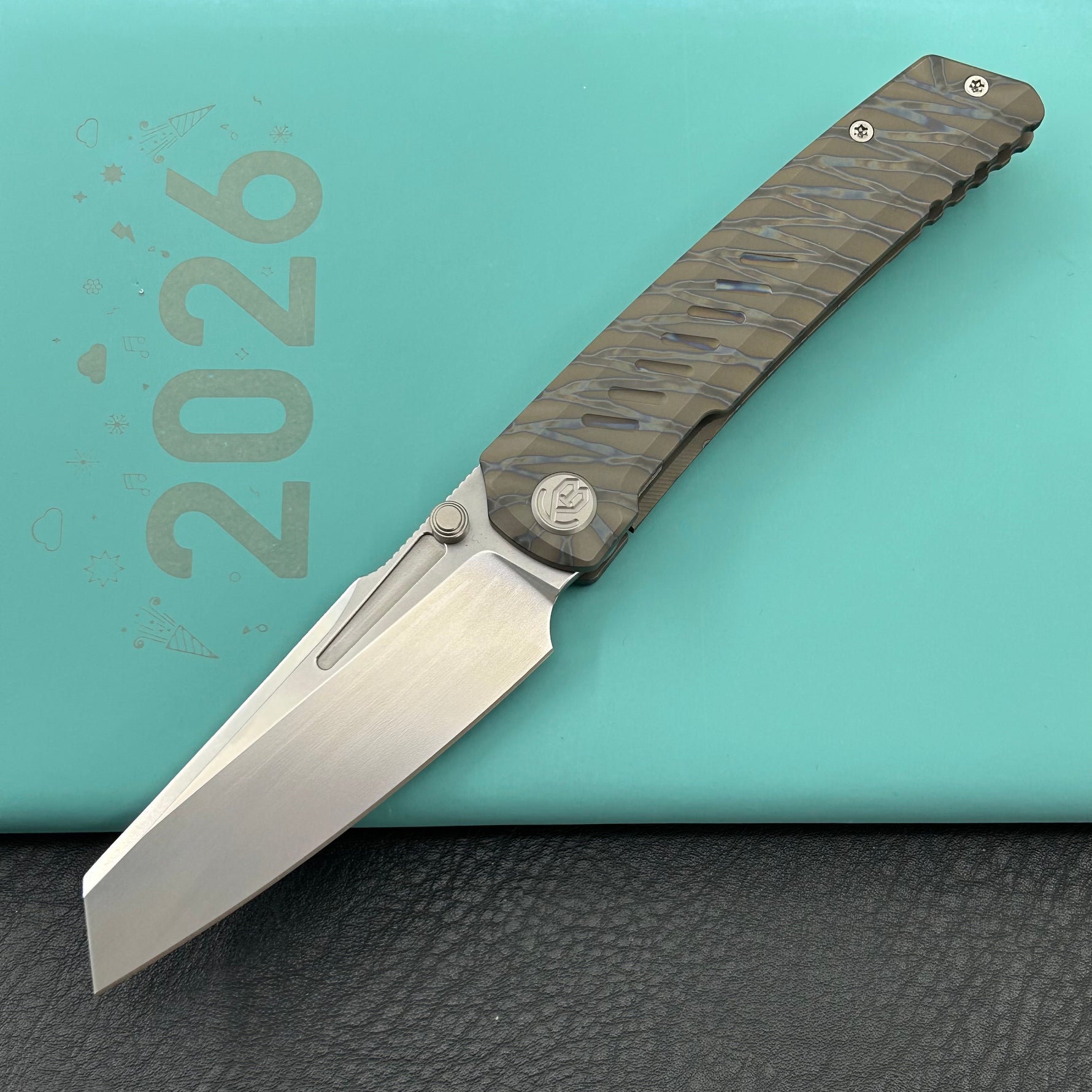 KB KNIVES KB441B Insomnia Frame Locking Folding Knife Flamed Titanium Handle 3.46" Silver Bead Blast M390 Blade