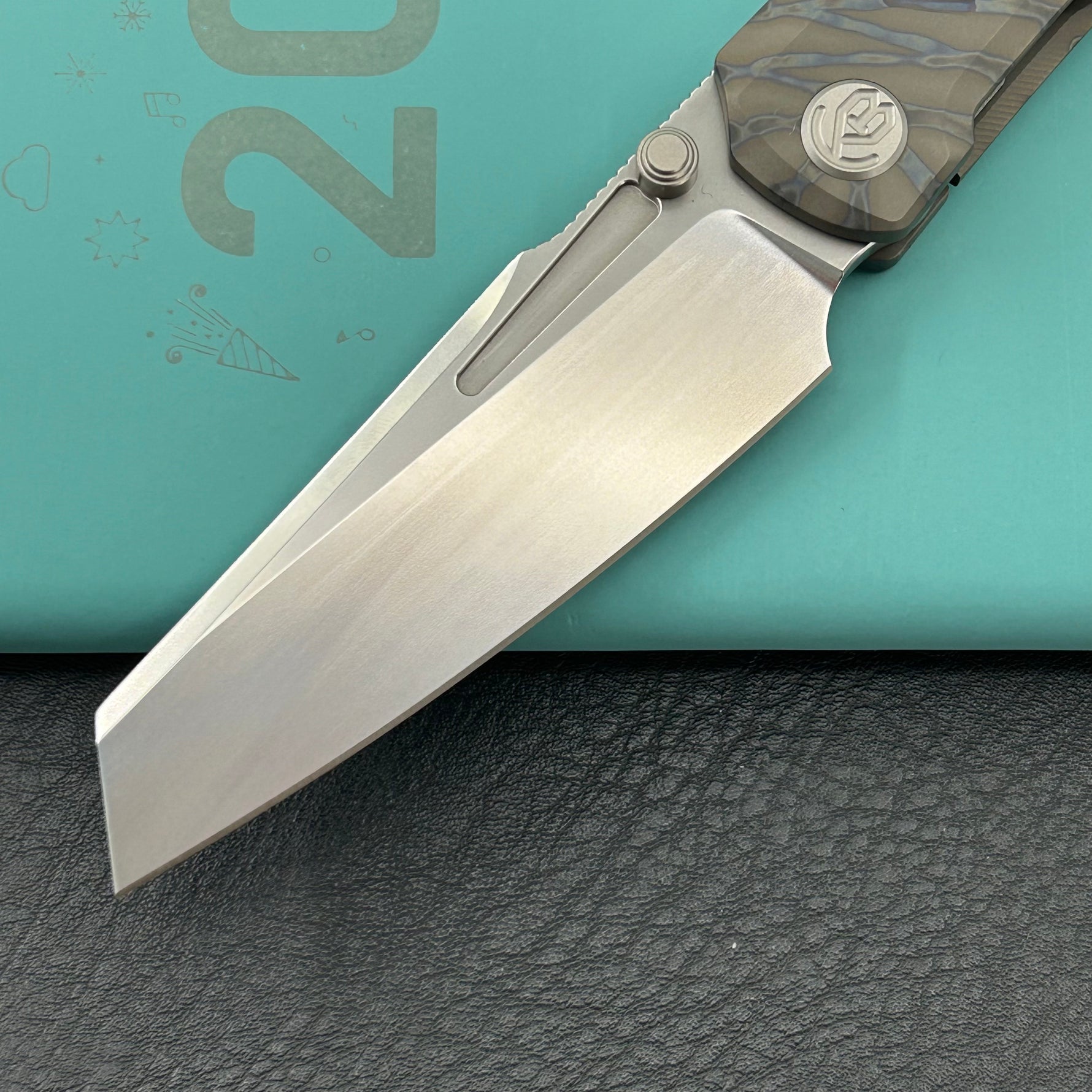 KB KNIVES KB441B Insomnia Frame Locking Folding Knife Flamed Titanium Handle 3.46" Silver Bead Blast M390 Blade