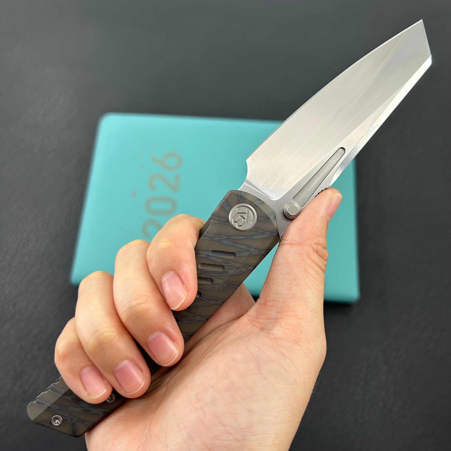 KB KNIVES KB441B Insomnia Frame Locking Folding Knife Flamed Titanium Handle 3.46" Silver Bead Blast M390 Blade