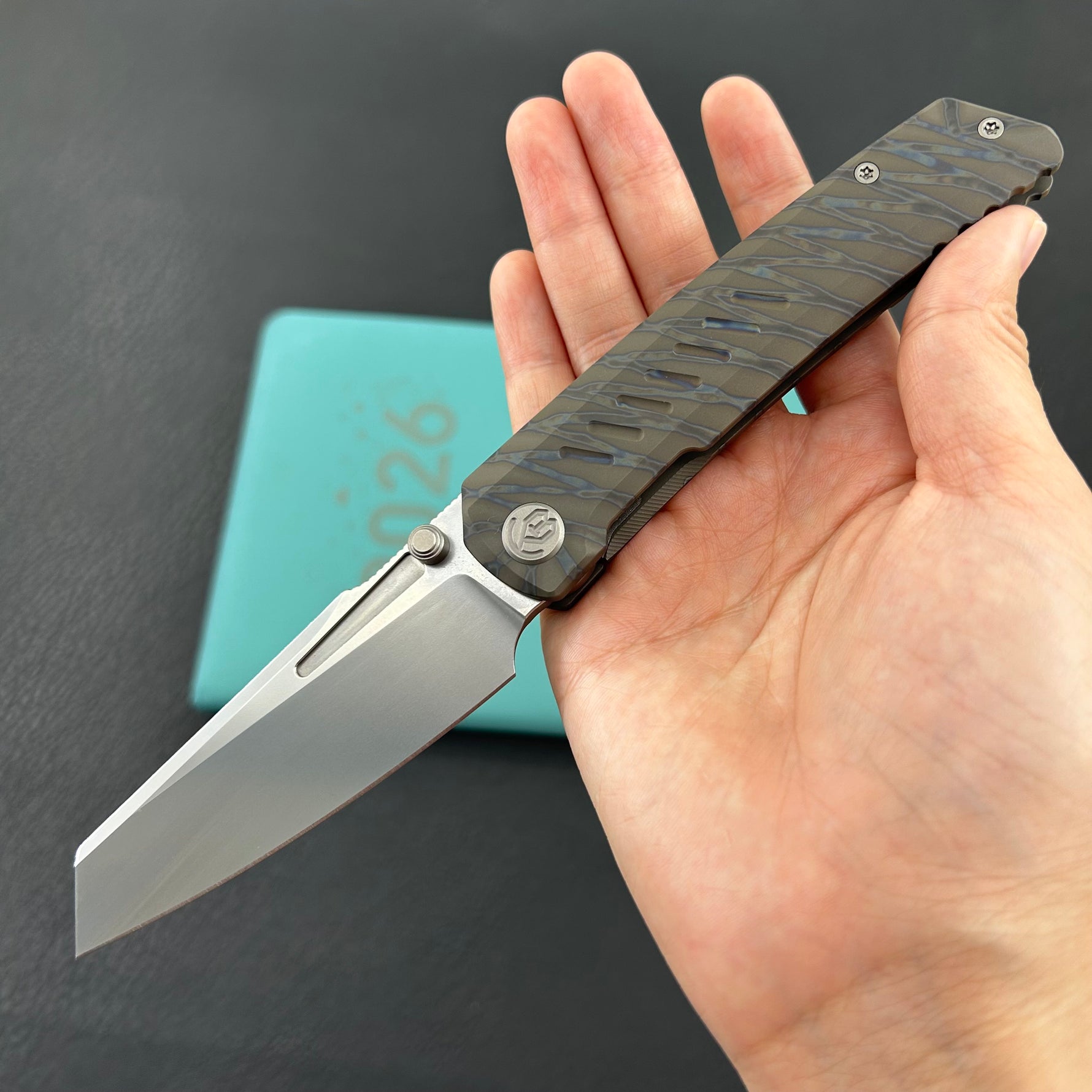 KB KNIVES KB441B Insomnia Frame Locking Folding Knife Flamed Titanium Handle 3.46" Silver Bead Blast M390 Blade