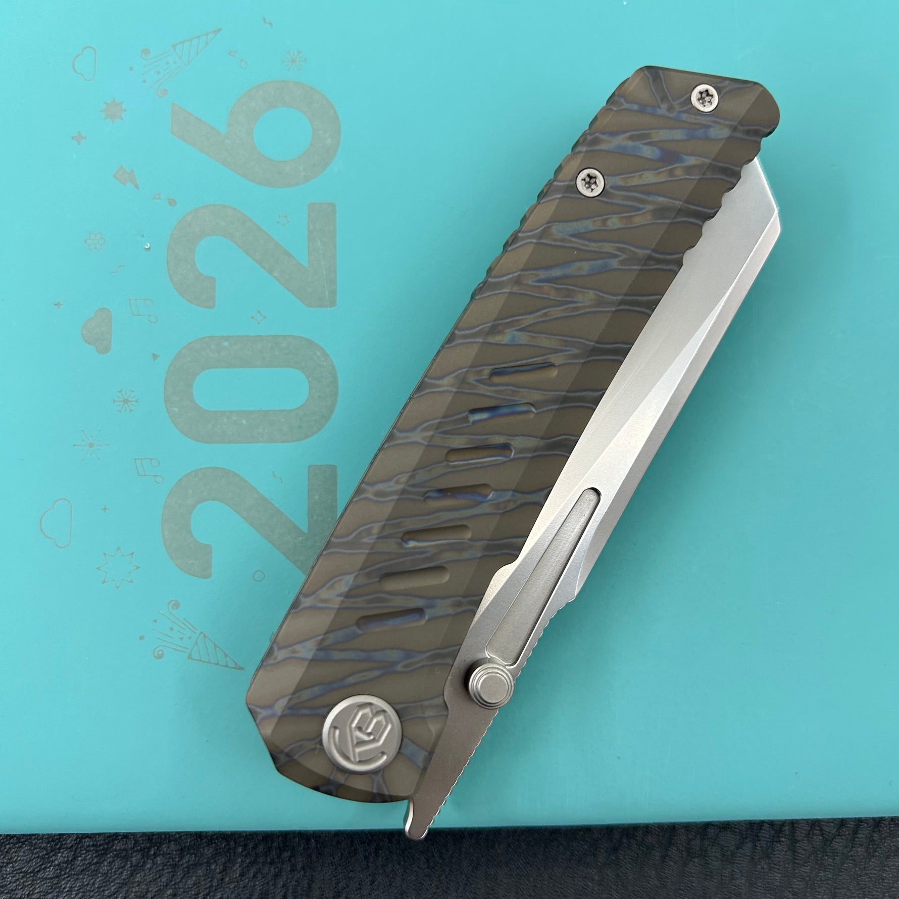 KB KNIVES KB441B Insomnia Frame Locking Folding Knife Flamed Titanium Handle 3.46" Silver Bead Blast M390 Blade
