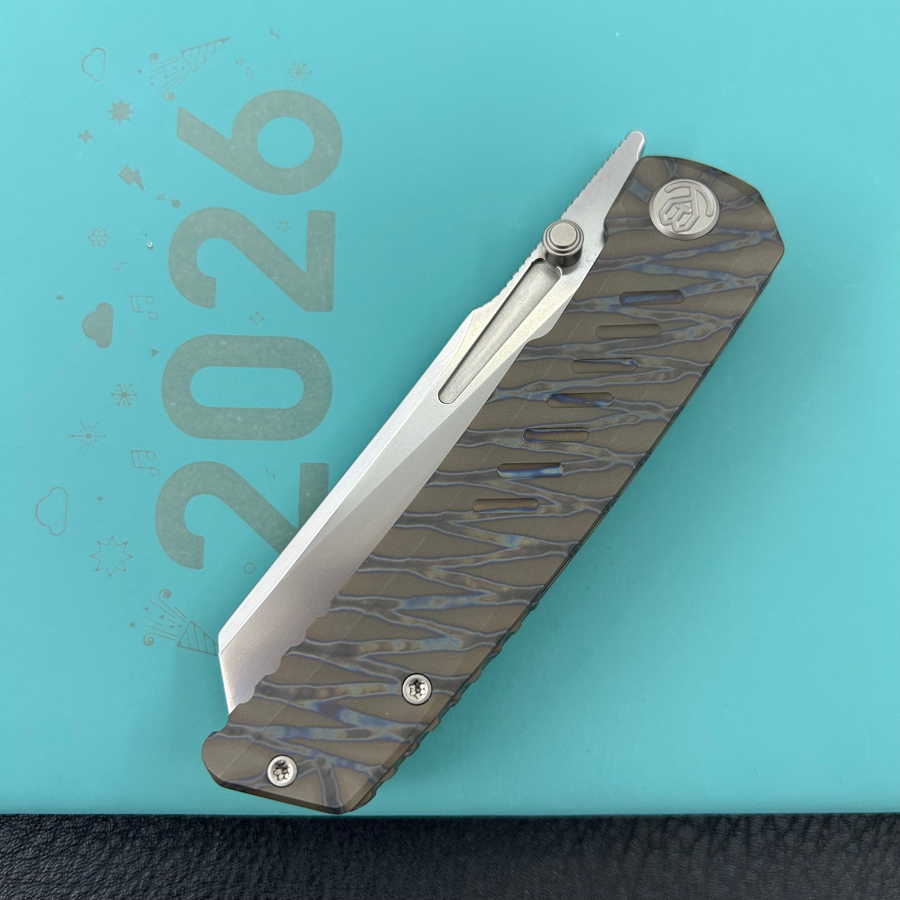 KB KNIVES KB441B Insomnia Frame Locking Folding Knife Flamed Titanium Handle 3.46" Silver Bead Blast M390 Blade
