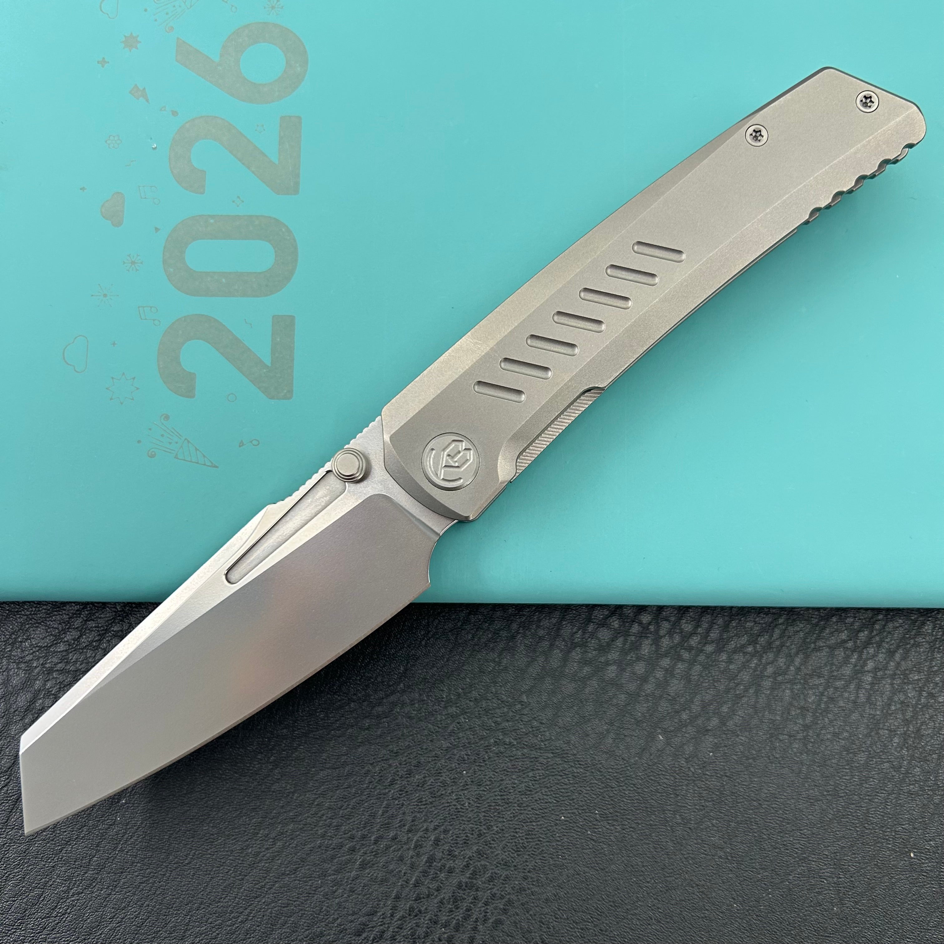 KB KNIVES KB441A Insomnia Frame Locking Folding Knife Gray Sandblast Titanium Handle 3.46" Silver Bead Blast M390 Blade