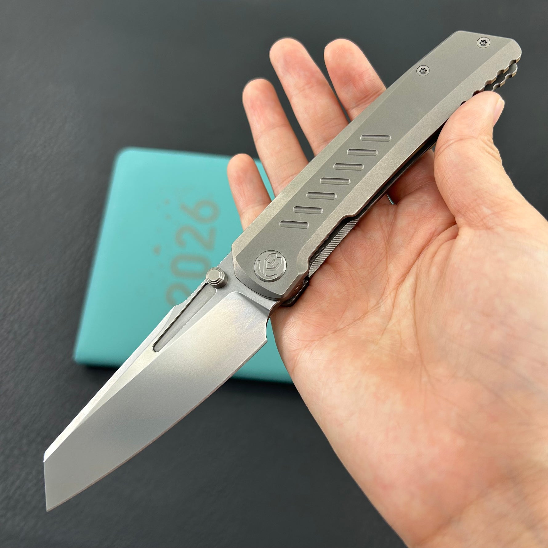 KB KNIVES KB441A Insomnia Frame Locking Folding Knife Gray Sandblast Titanium Handle 3.46" Silver Bead Blast M390 Blade