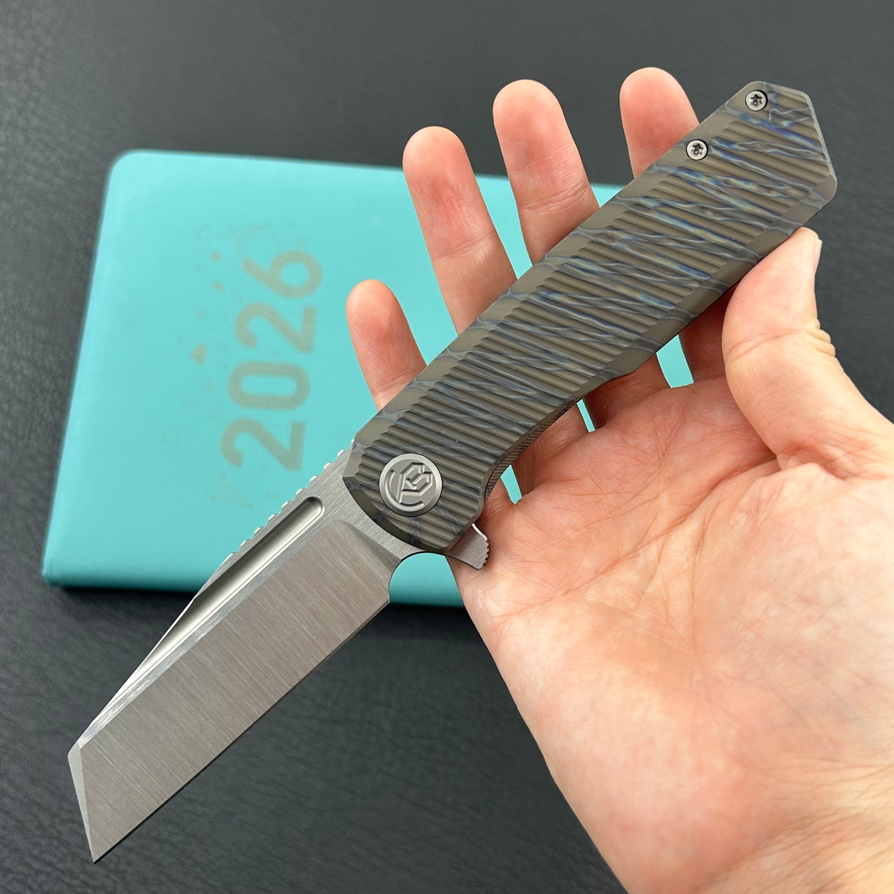 KB KNIVES KB442B Nexus Folding Knife Flame Titanium Handle 3.66'' Belt Satin M390 Blade