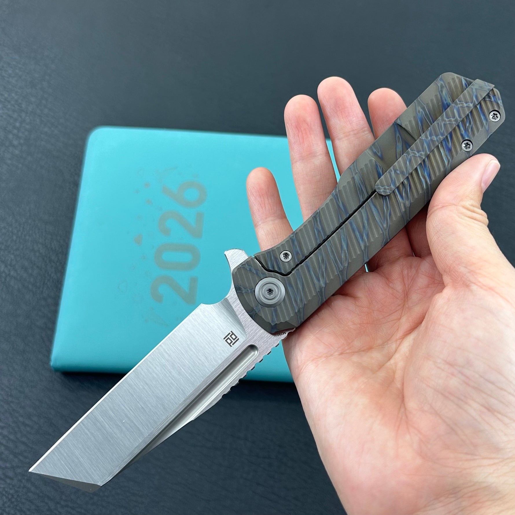 KB KNIVES KB442B Nexus Folding Knife Flame Titanium Handle 3.66'' Belt Satin M390 Blade
