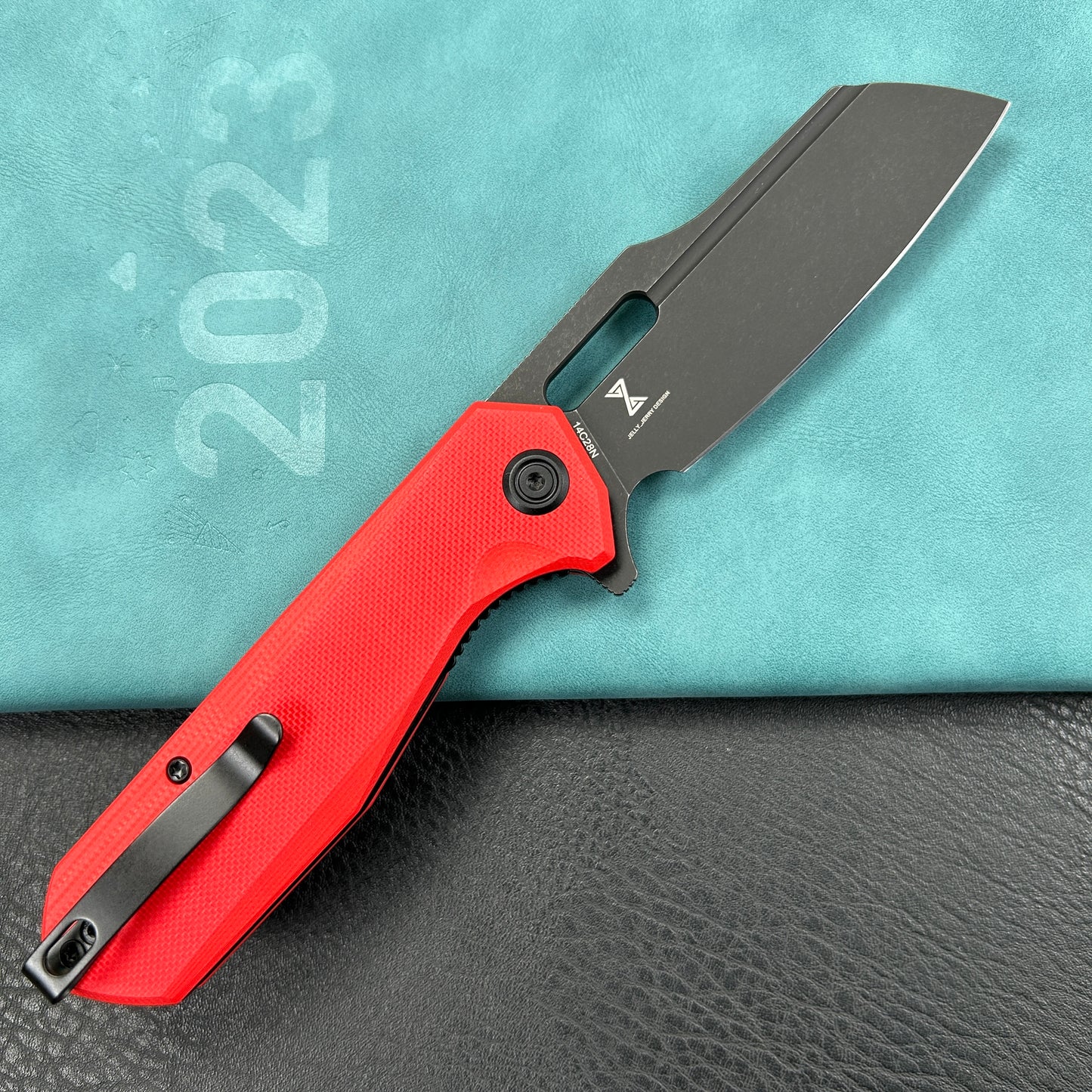 KUBEY KU328F Atlas Liner Lock Folding Knife Red G10 Handle 3.31" Blackwash 14C28N