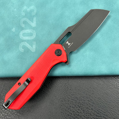 KUBEY KU328F Atlas Liner Lock Folding Knife Red G10 Handle 3.31" Blackwash 14C28N