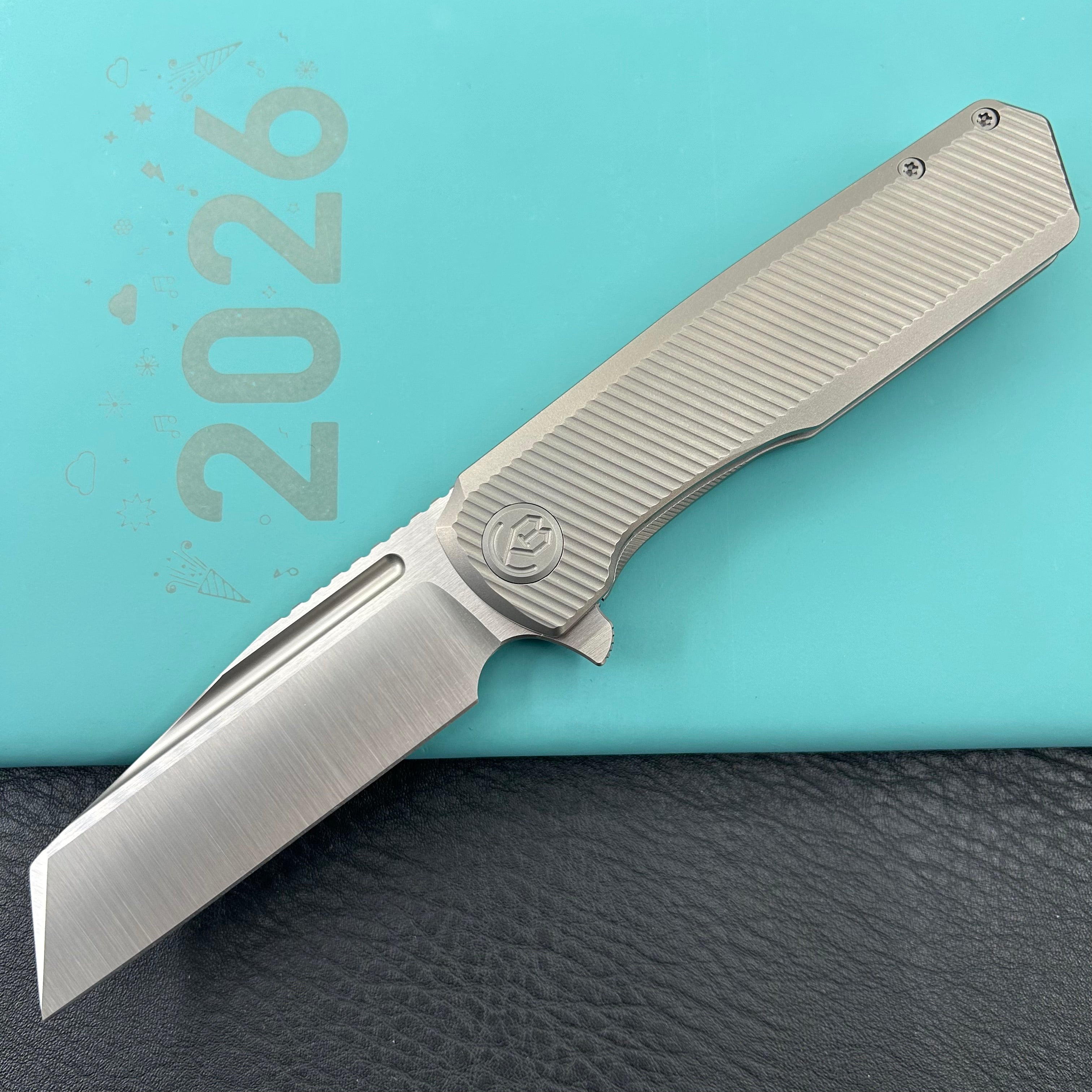KB KNIVES KB442A Nexus Folding Knife Grey Titanium Handle 3.66'' Belt Satin M390 Blade