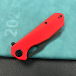KUBEY KU328F Atlas Liner Lock Folding Knife Red G10 Handle 3.31" Blackwash 14C28N