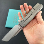 KB KNIVES KB442A Nexus Folding Knife Grey Titanium Handle 3.66'' Belt Satin M390 Blade