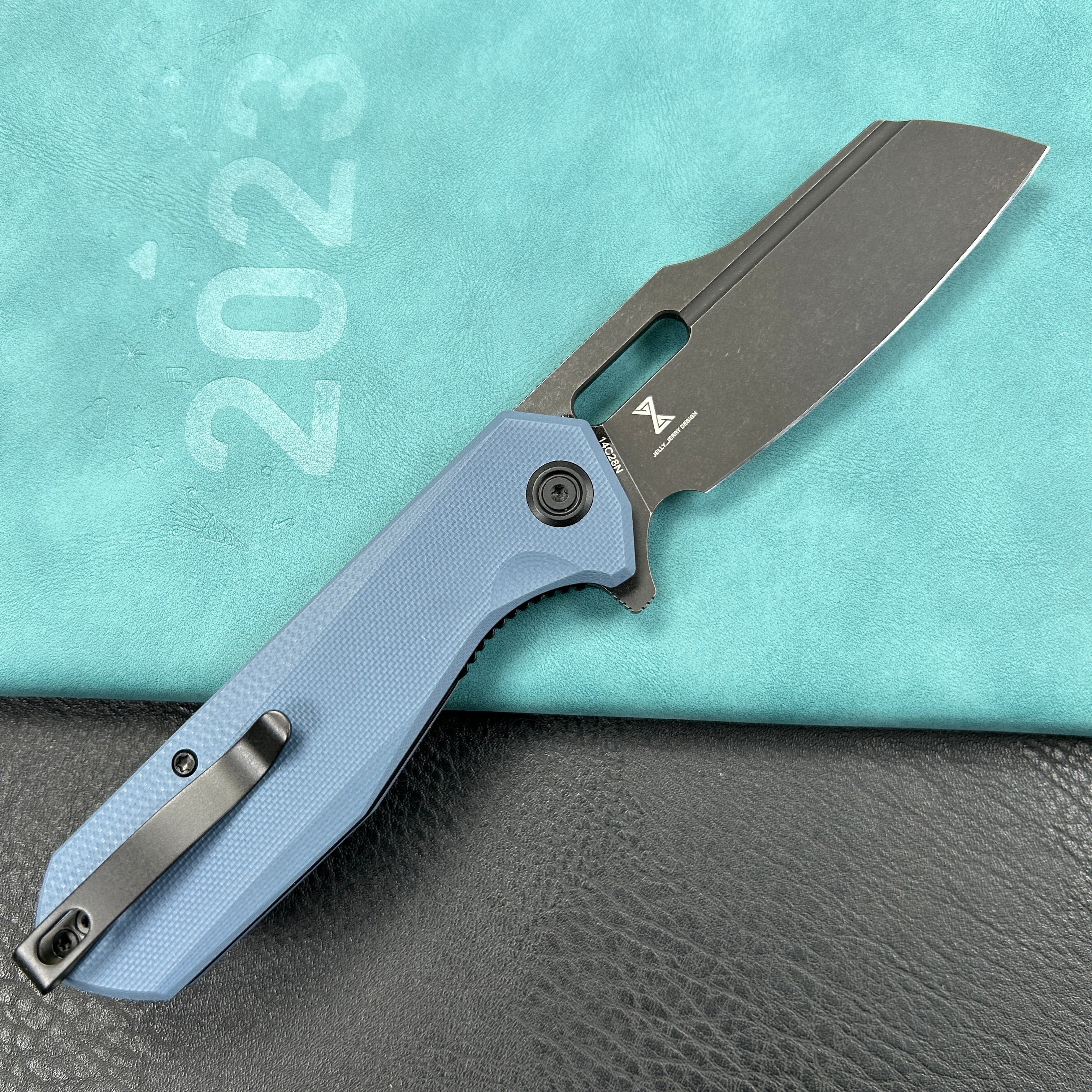 KUBEY KU328K Atlas Liner Lock Folding Knife Denium Blue G10 Handle 3.31" Blackwash 14C28N