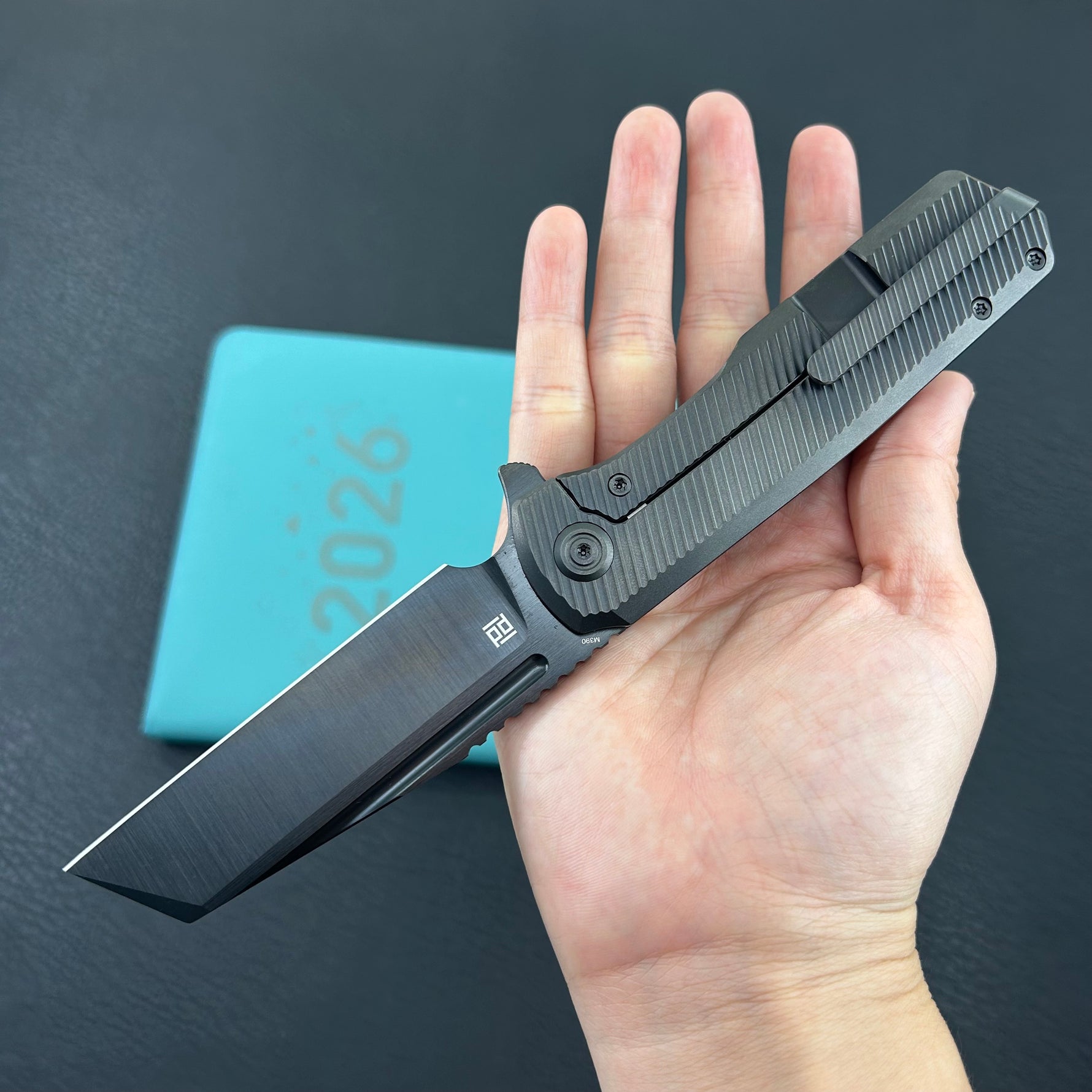 KB KNIVES KB442C Nexus Folding Knife DLC Titanium Handle 3.66''DLC Belt Satin M390 Blade