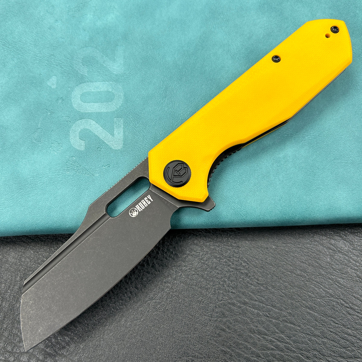 KUBEY KU328E Atlas Liner Lock Folding Knife Yellow G10 Handle 3.31" Blackwash 14C28N