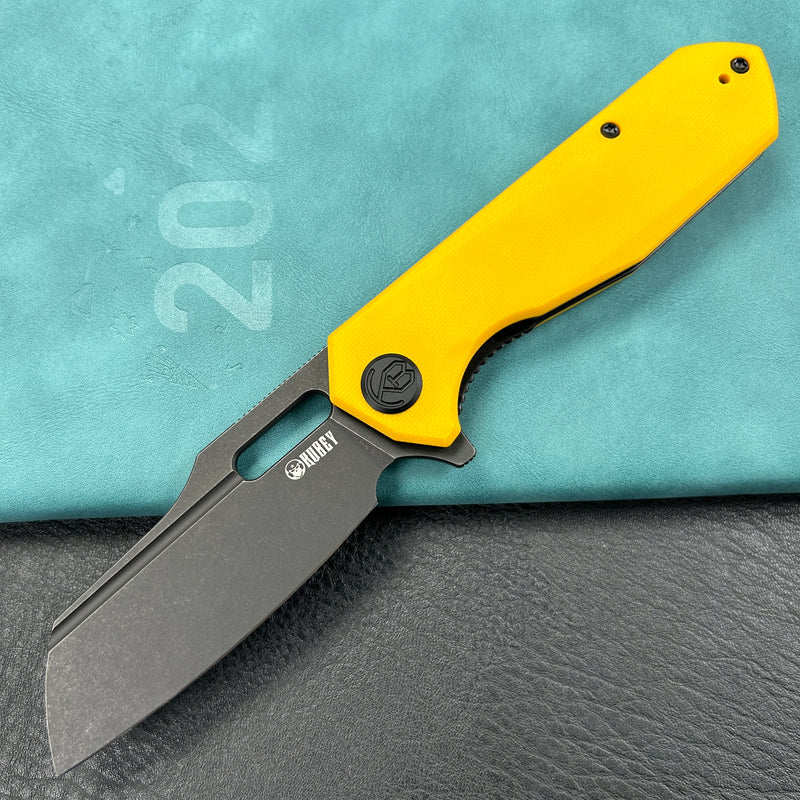 KUBEY KU328E Atlas Liner Lock Folding Knife Yellow G10 Handle 3.31" Blackwash 14C28N