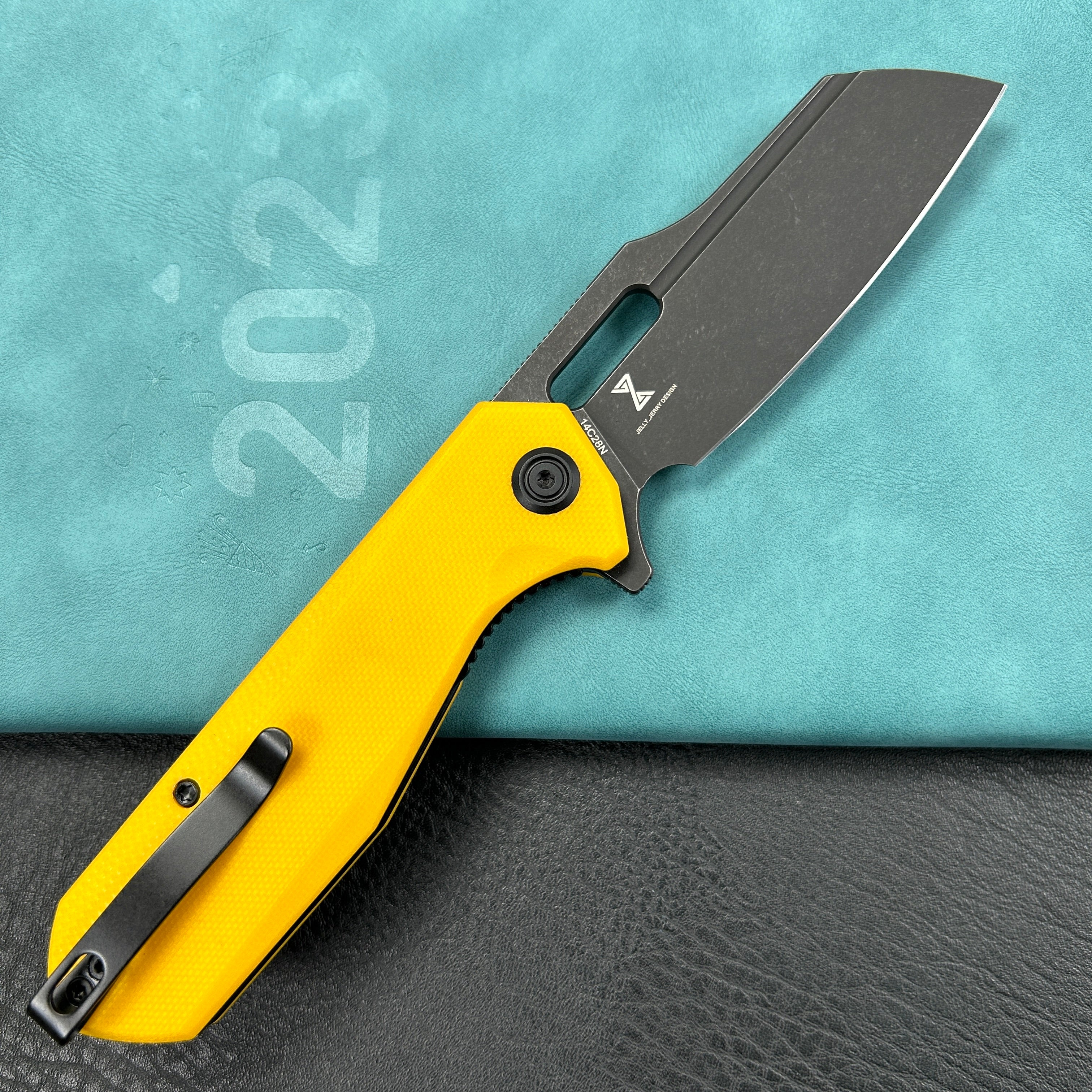 KUBEY KU328E Atlas Liner Lock Folding Knife Yellow G10 Handle 3.31" Blackwash 14C28N