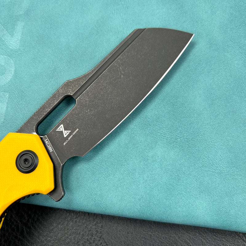KUBEY KU328E Atlas Liner Lock Folding Knife Yellow G10 Handle 3.31" Blackwash 14C28N