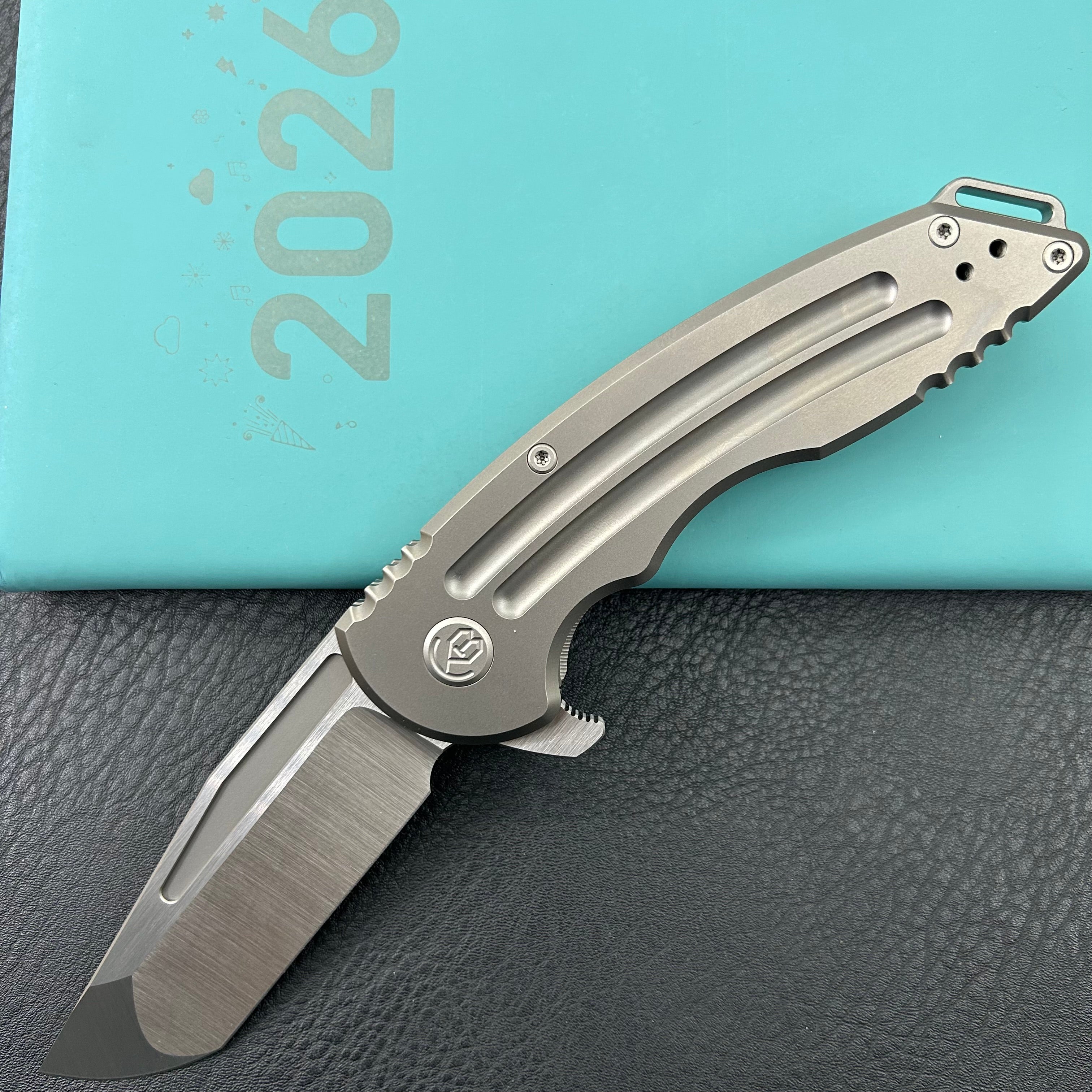 KB KNIVES KB476A Husky Tactical Flipper Folding Knife Grey Titanium Handle 3.70'' Belt Satin 20CV Blade