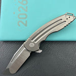 KB KNIVES KB476A Husky Tactical Flipper Folding Knife Grey Titanium Handle 3.70'' Belt Satin 20CV Blade