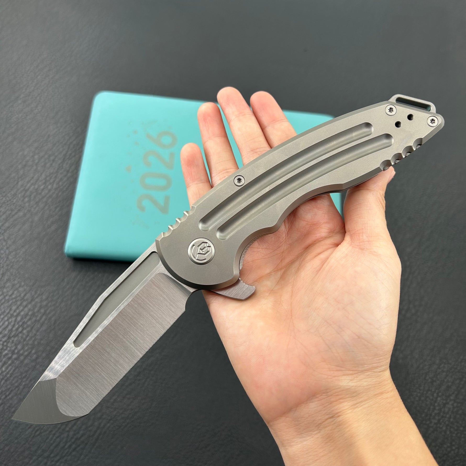 KB KNIVES KB476A Husky Tactical Flipper Folding Knife Grey Titanium Handle 3.70'' Belt Satin 20CV Blade