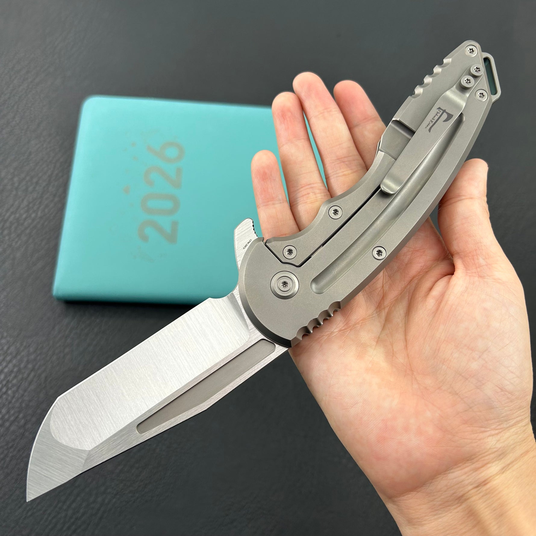 KB KNIVES KB476A Husky Tactical Flipper Folding Knife Grey Titanium Handle 3.70'' Belt Satin 20CV Blade