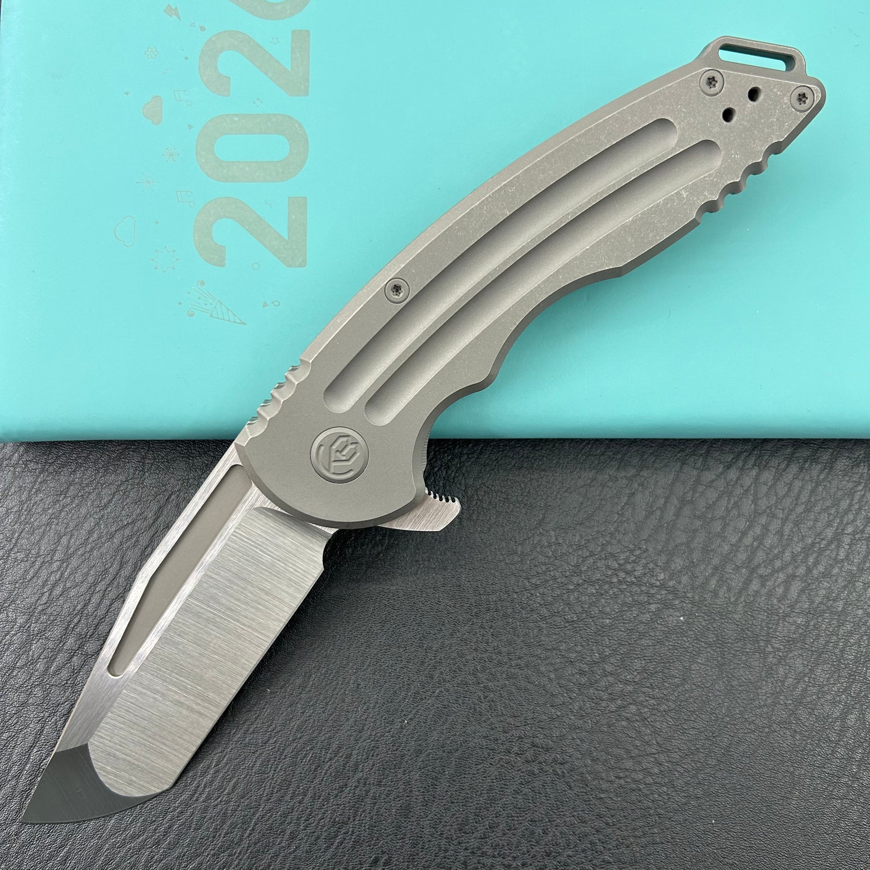 KB KNIVES KB476B Husky Tactical Flipper Folding Knife Darkwash Titanium Handle 3.70'' Belt Satin 20CV Blade