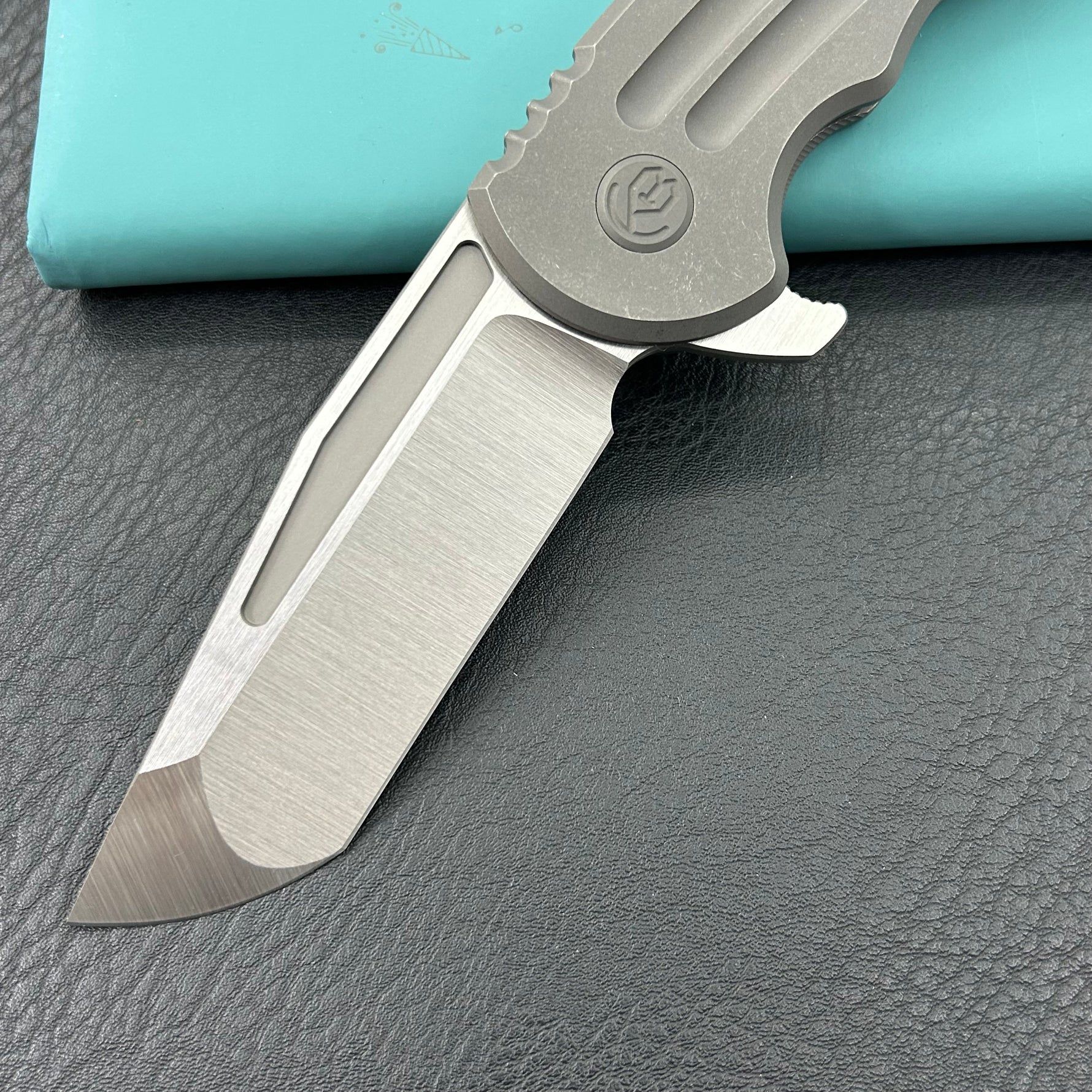 KB KNIVES KB476B Husky Tactical Flipper Folding Knife Darkwash Titanium Handle 3.70'' Belt Satin 20CV Blade