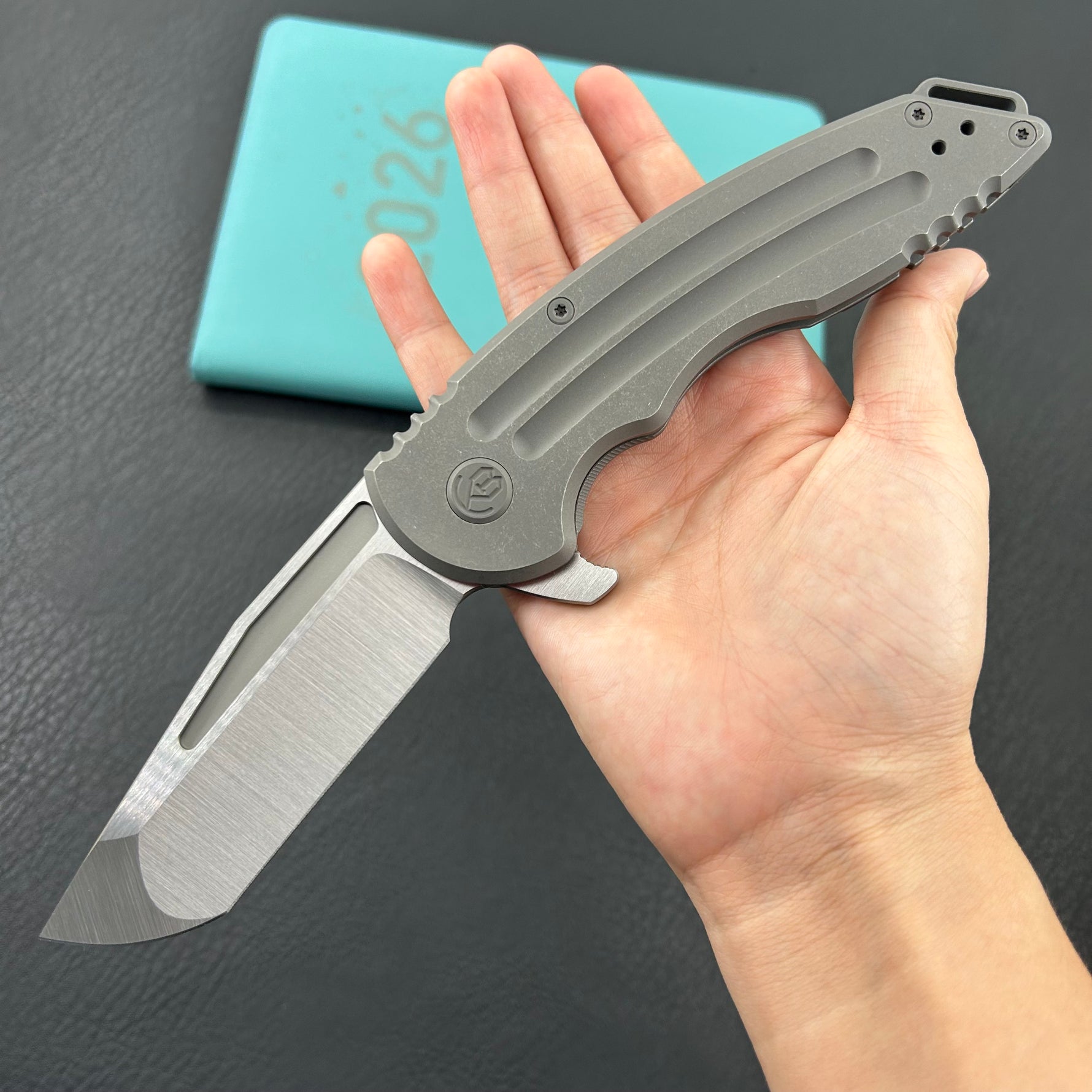 KB KNIVES KB476B Husky Tactical Flipper Folding Knife Darkwash Titanium Handle 3.70'' Belt Satin 20CV Blade