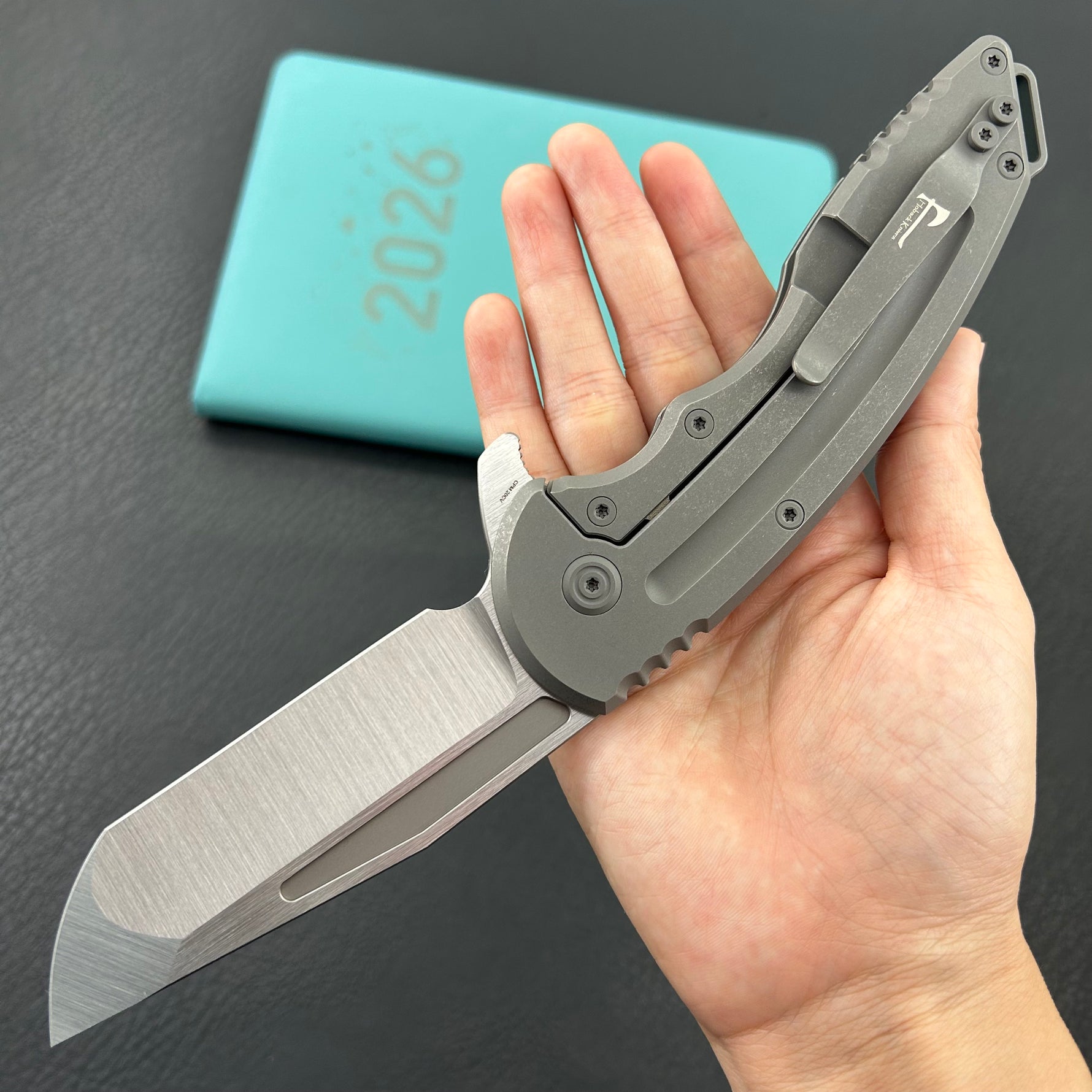 KB KNIVES KB476B Husky Tactical Flipper Folding Knife Darkwash Titanium Handle 3.70'' Belt Satin 20CV Blade