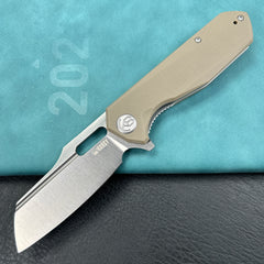 KUBEY KU328J Atlas Nest Liner Lock Folding Knife Tan G10 Handle 3.31" Satin 14C28N