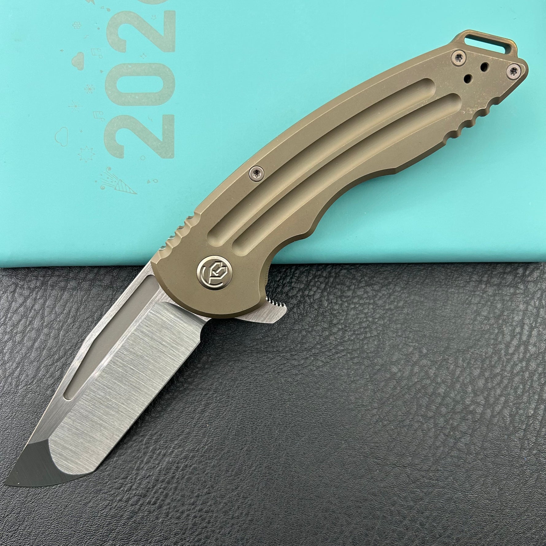 KB KNIVES KB476C Husky Tactical Flipper Folding Knife Bronze Titanium Handle 3.70'' Belt Satin 20CV Blade