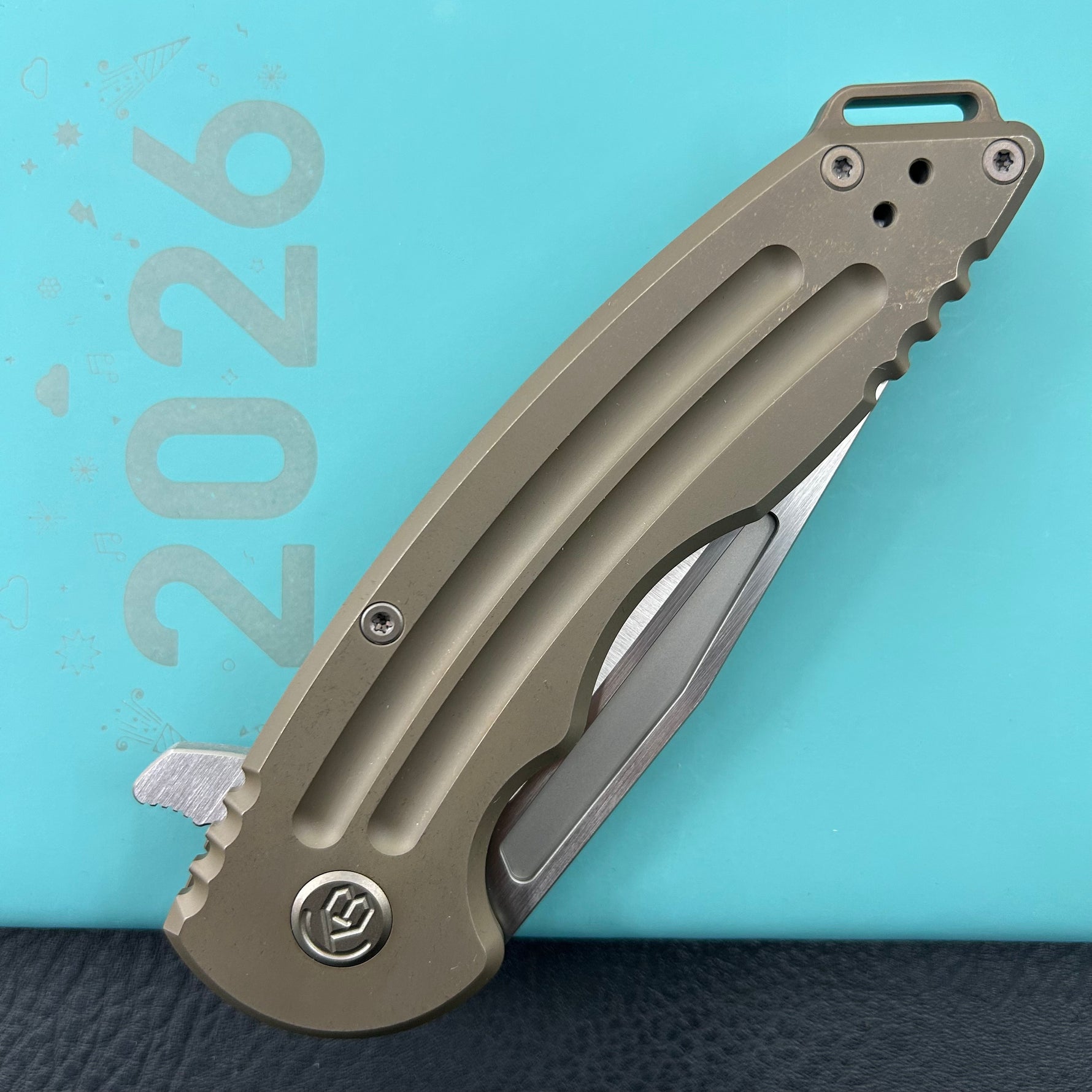 KB KNIVES KB476C Husky Tactical Flipper Folding Knife Bronze Titanium Handle 3.70'' Belt Satin 20CV Blade