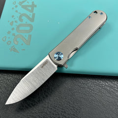 KUBEY KB359A NEO Flipper Folding Pocket Knife Grey Titanium Handle 2.99" Belt Satin S35VN Blade