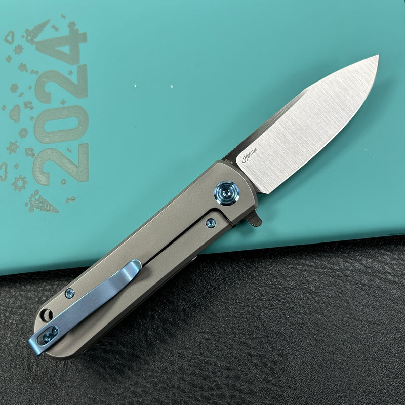 KUBEY KB359A NEO Flipper Folding Pocket Knife Grey Titanium Handle 2.99" Belt Satin S35VN Blade