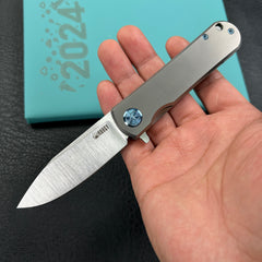 KUBEY KB359A NEO Flipper Folding Pocket Knife Grey Titanium Handle 2.99" Belt Satin S35VN Blade