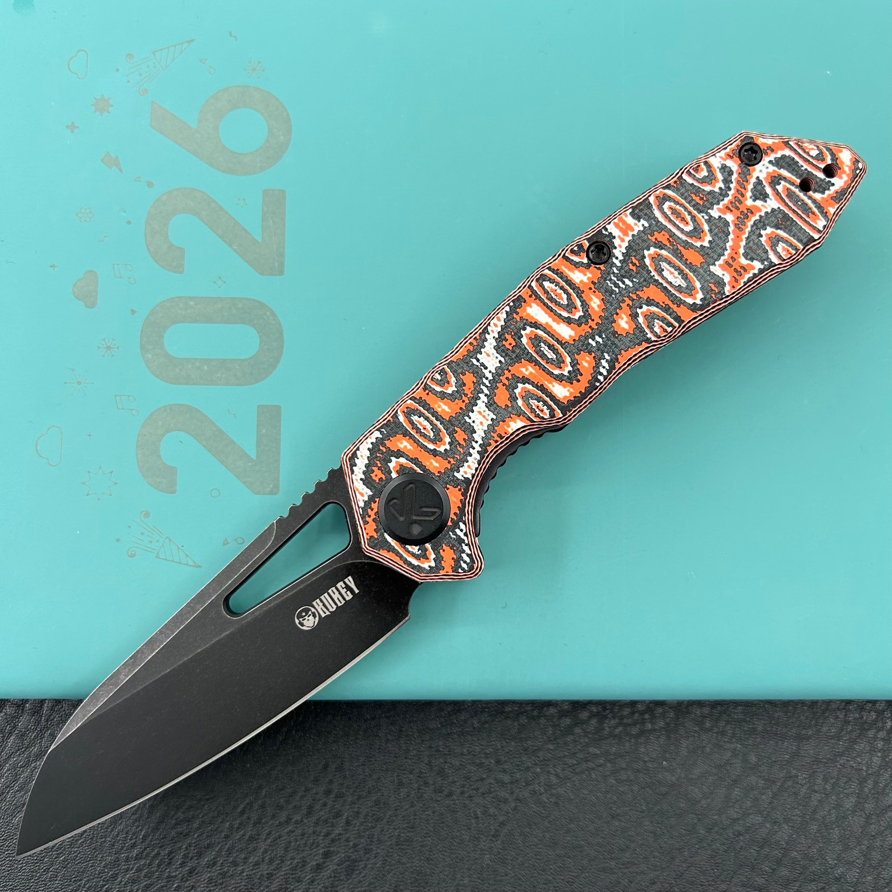 KUBEY Knife KU291-1C Vagrant Linerlock Orange Nebula Micarta 14C28N Folding Knife